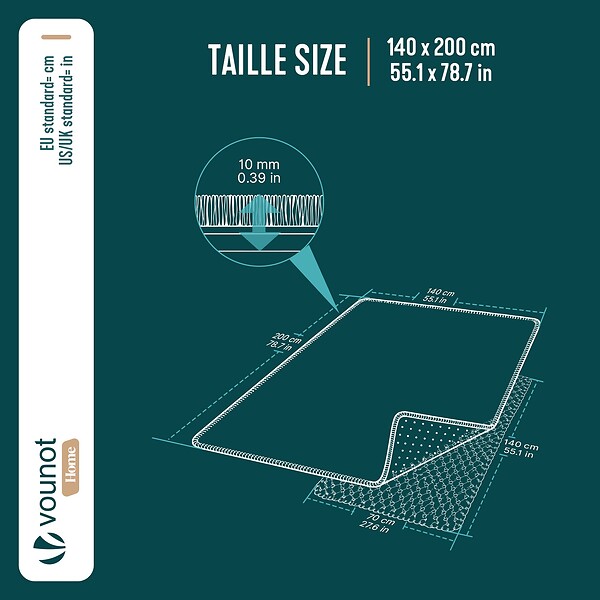 VOUNOT - Tapis de salon poils ras doux antiderapant 140x200cm uni beige - large