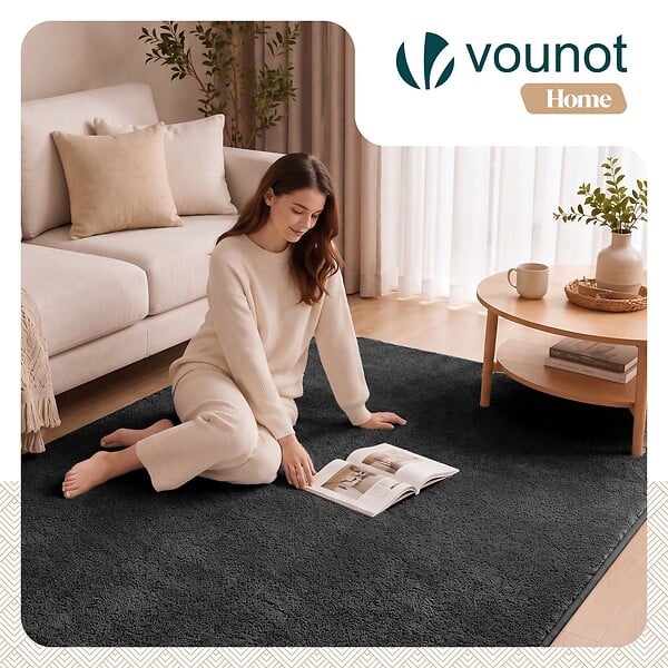 VOUNOT - Tapis de salon poils ras doux antiderapant 160x230cm uni anthracite - large
