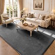VOUNOT - Tapis de salon poils ras doux antiderapant 240x340cm uni anthracite - vignette