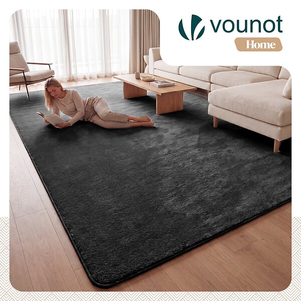 VOUNOT - Tapis de salon poils ras doux antiderapant 240x340cm uni anthracite - large