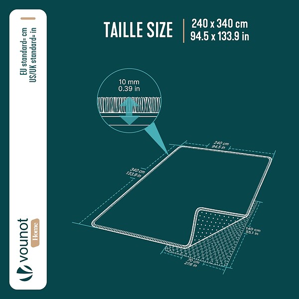 VOUNOT - Tapis de salon poils ras doux antiderapant 240x340cm uni anthracite - large