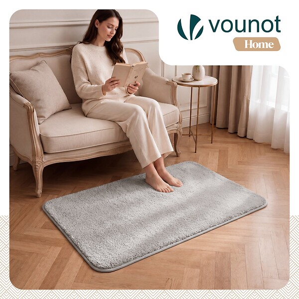 VOUNOT - Tapis de salon poils ras doux antiderapant 80x150cm uni gris - large