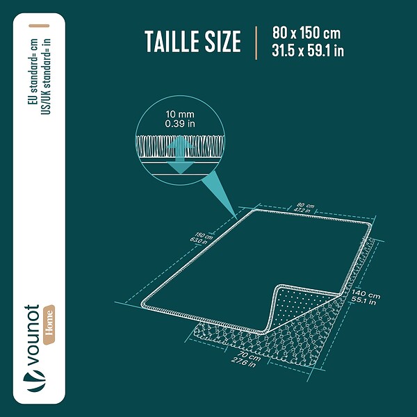 VOUNOT - Tapis de salon poils ras doux antiderapant 80x150cm uni gris - large