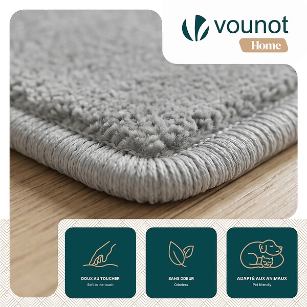 VOUNOT - Tapis de salon poils ras doux antiderapant 80x150cm uni gris - large