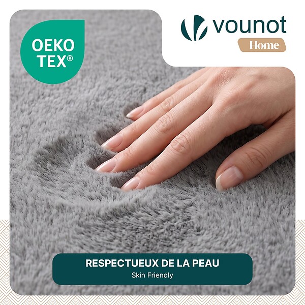 VOUNOT - Tapis de salon poils ras doux antiderapant 80x150cm uni gris - large