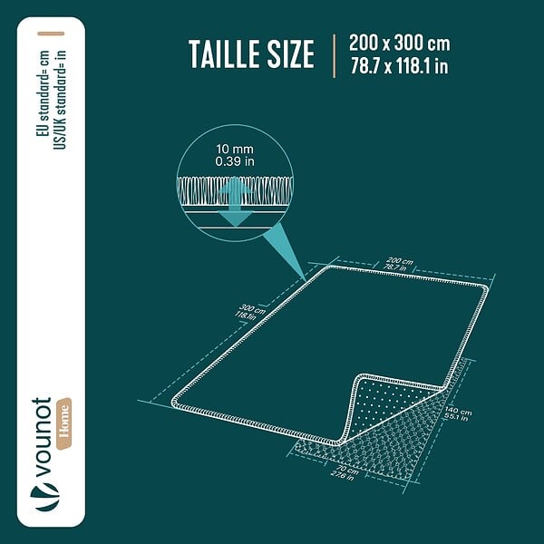 VOUNOT - Tapis de salon poils ras doux antiderapant 200x300cm uni anthracite - large