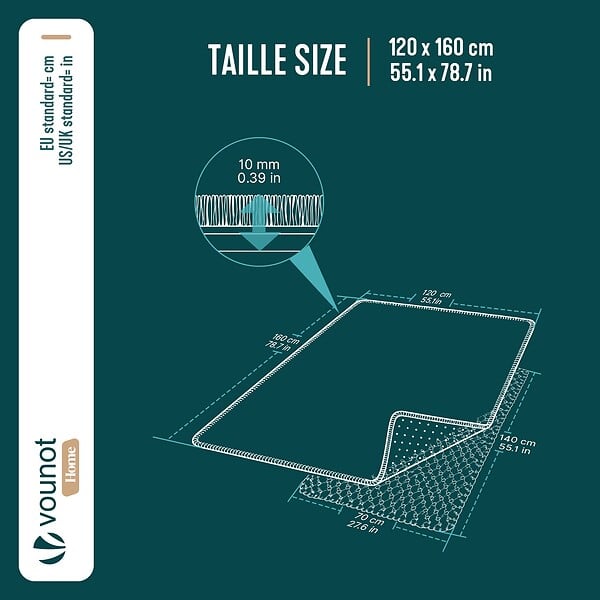 VOUNOT - Tapis de salon poils ras doux antiderapant 120x160cm uni anthracite - large