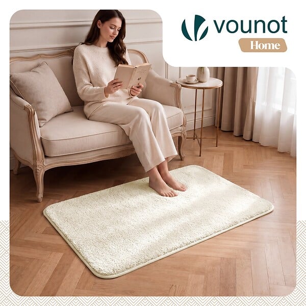 VOUNOT - Tapis de salon poils ras doux antiderapant 80x150cm uni beige - large