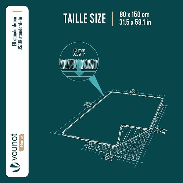 VOUNOT - Tapis de salon poils ras doux antiderapant 80x150cm uni beige - large