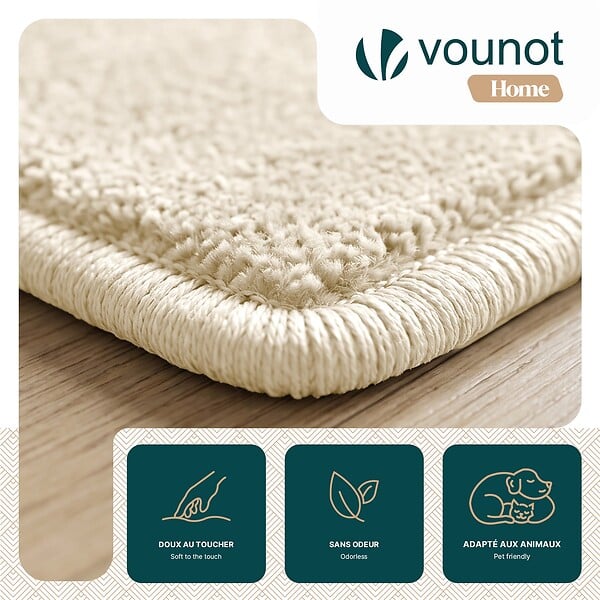 VOUNOT - Tapis de salon poils ras doux antiderapant 80x150cm uni beige - large