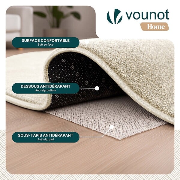 VOUNOT - Tapis de salon poils ras doux antiderapant 80x150cm uni beige - large