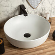 KERRA - Vasque à poser ronde en céramique GRANA blanc mat effet granit Ø41,5 cm - vignette