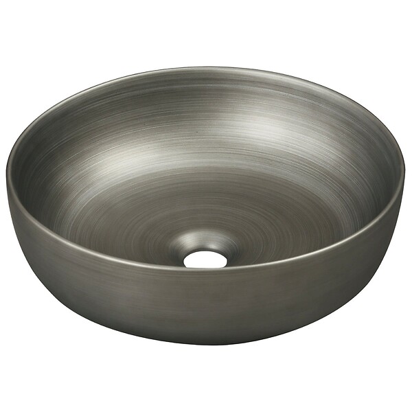 KERRA - Vasque à poser ronde en céramique SILVER gris métal brossé Ø41,5 cm - large