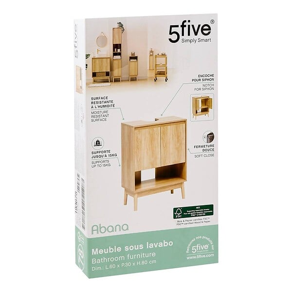 5 FIVE SIMPLY SMART - Meuble sous-lavabo Abana 2 portes bois clair - large