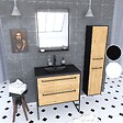 AURLANE - Meuble Salle de Bains 80 cm, Vasque Noire, Miroir Led et Colonne - Chêne et Noir - STRUCTURA - vignette