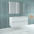 AURLANE - Meuble Salle de Bains 120 cm Laqué Blanc 4 Tiroirs, Vasque, Miroirs 60x80 à Leds intégrées - XENOS - vignette