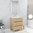 AURLANE - Pack Meuble Salle de Bains 60cm Chêne Clair 3 Tiroirs, Vasque, Miroir 60x80 à Leds intégrées - XENOS - vignette