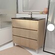 AURLANE - Meuble de salle de bains 80 cm 3 Tiroirs Chêne Clair + Vasque Céramique Noire - XENOS - vignette