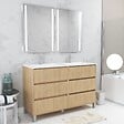 AURLANE - Meuble Salle de Bains 120 cm Chêne Clair 6 Tiroirs, Vasque, Miroirs 60x80 à Leds intégrées - XENOS - vignette