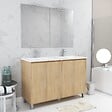 AURLANE - Meuble Salle de Bains 120 cm Chêne Clair 4 Portes, Vasque, Miroirs 60x80 et Réglettes Led - XENOS - vignette