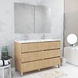 AURLANE - Meuble Salle de Bains 120 cm Chêne Clair 6 Tiroirs, Vasque, Miroirs 60x80 et Réglettes Led - XENOS - vignette