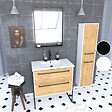 AURLANE - Meuble Salle de Bains 80 cm, Vasque Blanche, Miroir Led et Colonne - Blanc et Chêne - STRUCTURA - vignette