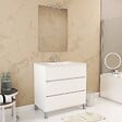AURLANE - Pack Meuble Salle de Bains 80cm Blanc 3 Tiroirs, Vasque, Miroir 60x80 et réglette Led - XENOS - vignette