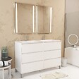 AURLANE - Meuble Salle de Bains 120 cm Laqué Blanc 6 Tiroirs, Vasque, Miroirs 60x80 à Leds intégrées - XENOS - vignette