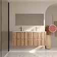 AURLANE - Meuble de Salle de Bains LEON 120cm Décor Bois - 4 Tiroirs en MDF Ondulés - Vasque à encastrer - vignette