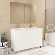 AURLANE - Meuble Salle de Bains 120 cm Laqué Blanc 4 Portes, Vasque, Miroirs 60x80 et Réglettes Led - XENOS - vignette