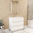 AURLANE - Pack Meuble Salle de Bains 80cm Blanc 3 Tiroirs, Vasque, Miroir 60x80 à Leds intégrées - XENOS - vignette