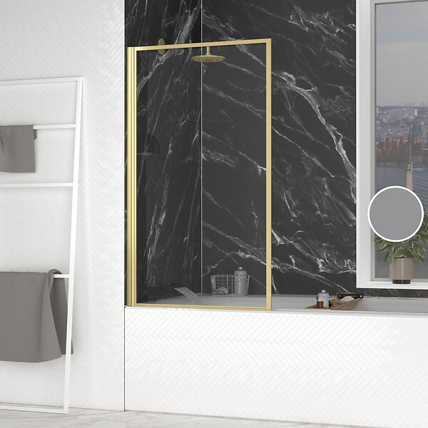 AURLANE - Pare baignoire rabattable 80x140cm - Finition Or Doré Brossé - GOLDY CONTOURING SCREEN - large
