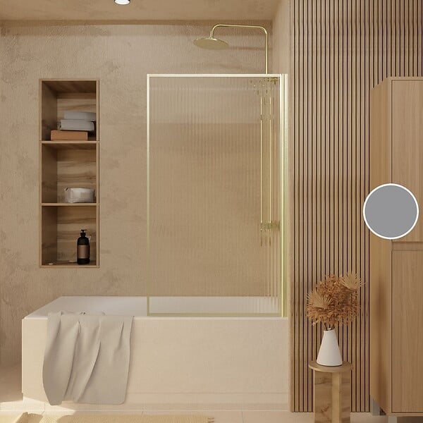 AURLANE - Pare baignoire Rabattable 80x140cm - Profilé Or Doré Brossé - Verre Trempé Ondulé 5mm - large