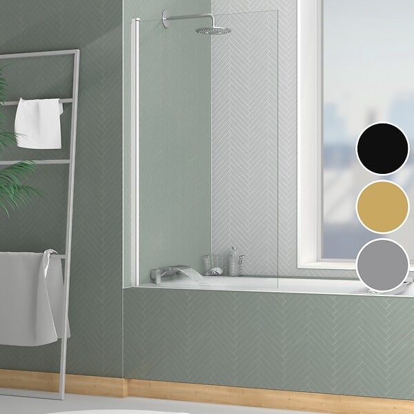 AURLANE - Pare baignoire Rabattable 80x140cm - Profilé Blanc Mat - Verre Trempé 4mm - ELEMENTARY - large