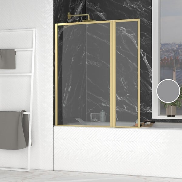 AURLANE - Pare baignoire avec Volet Pivotant 70+30x130cm - Finition Or Doré Brossé - GOLDY CONTOURING SCREEN - large