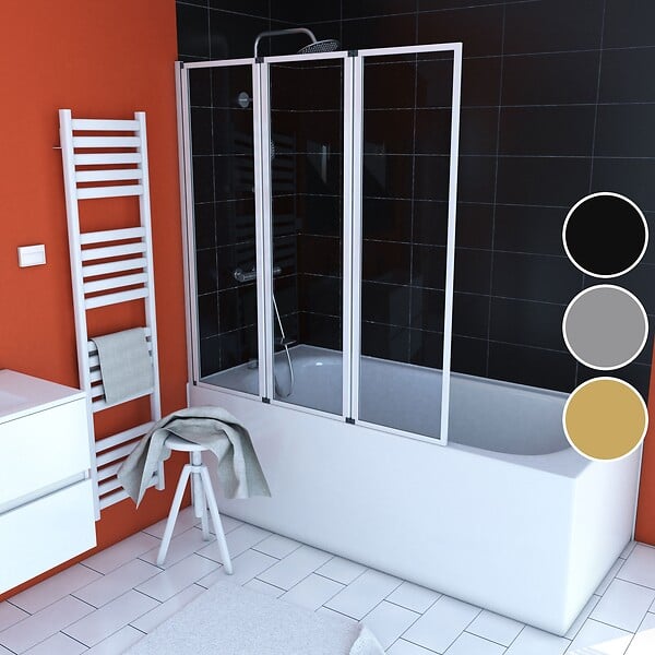 AURLANE - Pare baignoire Pivotant 3 Volets Blanc - 125x143 cm - Verre Trempé 4 mm - ZAGGY WHITE - large
