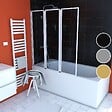 AURLANE - Pare baignoire Pivotant 3 Volets Blanc - 125x143 cm - Verre Trempé 4 mm - ZAGGY WHITE - vignette