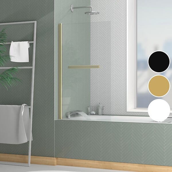 AURLANE - Pare baignoire Rabattable avec porte-serviette 70x120 cm - Profilé Or Brossé - Verre 4 mm - large