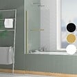 AURLANE - Pare baignoire Rabattable avec porte-serviette 70x120 cm - Profilé Or Brossé - Verre 4 mm - vignette