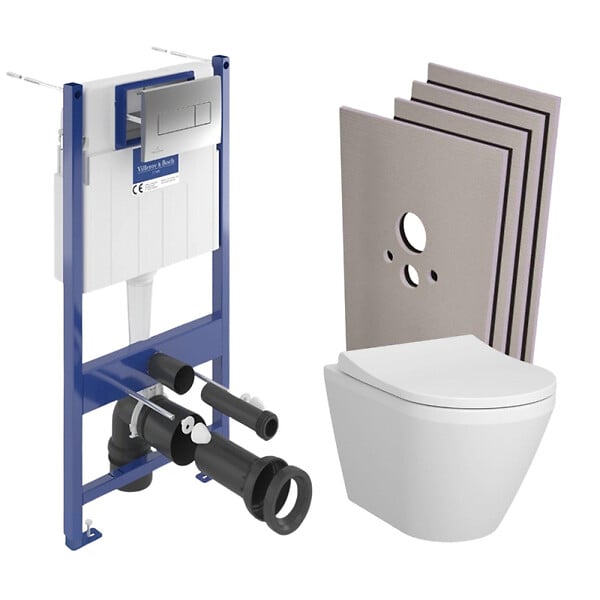 VILLEROY & BOCH - ViConnect Pro S Pack WC bâti Villeroy & Boch + WC sans bride + abattant SoftClose + set d'habillage + plaque (VCNINTEGRARS2SBCH) - large