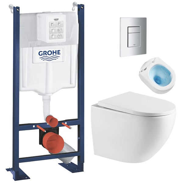 SWISS AQUA TECHNOLOGIES - Pack WC Bâti autoportant + WC sans bride Vortex SAT Fusion + Abattant softclose + Plaque Chrome - large