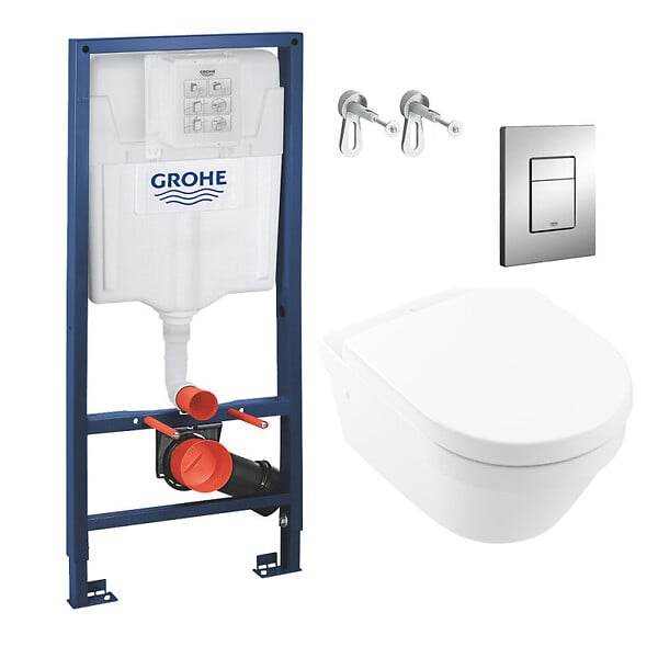 GROHE - Grohe Pack WC Bâti Rapid SL + Cuvette Villeroy&Boch Architectura sans bride fixations invisibles (Architectura2Perfect-1) - large