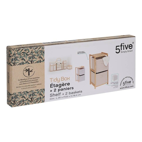 5 FIVE SIMPLY SMART - Etagère 2 niveaux Tidy Box bois clair - large