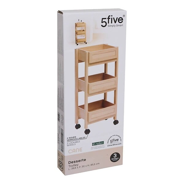 5 FIVE SIMPLY SMART - Desserte Cane 3 niveaux bois clair - large