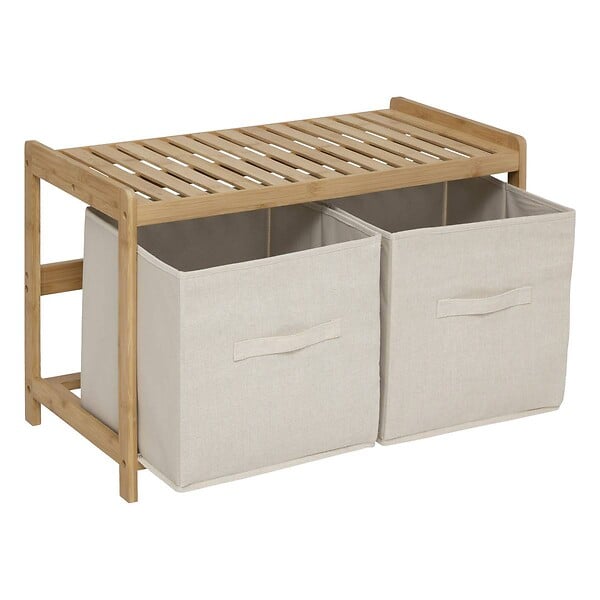5 FIVE SIMPLY SMART - Banc de rangement "Tidy Box" avec 2 paniers en bambou marron 66,8x35cm - large