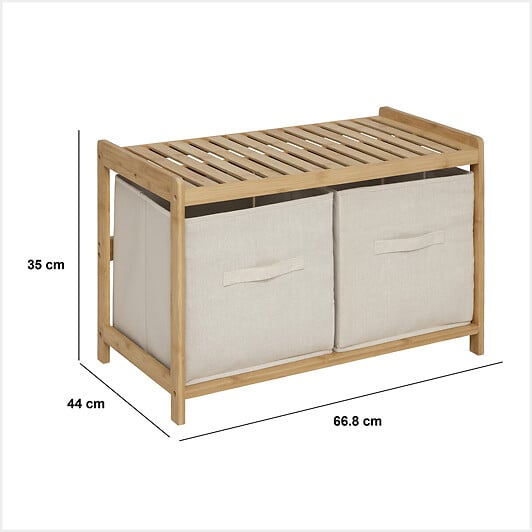 5 FIVE SIMPLY SMART - Banc de rangement "Tidy Box" avec 2 paniers en bambou marron 66,8x35cm - large