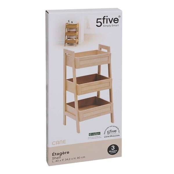 5 FIVE SIMPLY SMART - Etagère Cane 3 niveaux H80cm bois clair - large