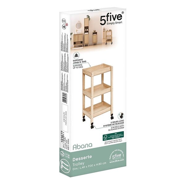 5 FIVE SIMPLY SMART - Desserte 3 niveaux Abana bois clair - large