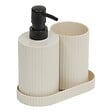 5 FIVE SIMPLY SMART - Lot distributeur de savon et gobelet strié beige - vignette