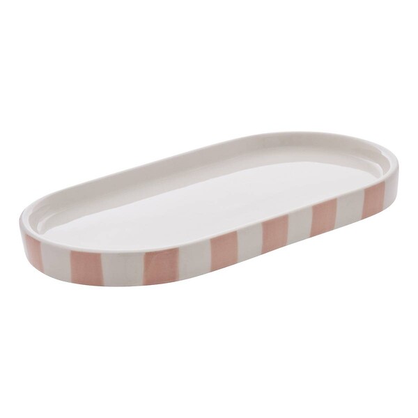5 FIVE SIMPLY SMART - Plateau Strio 24cm rayures rose blé en grès - large